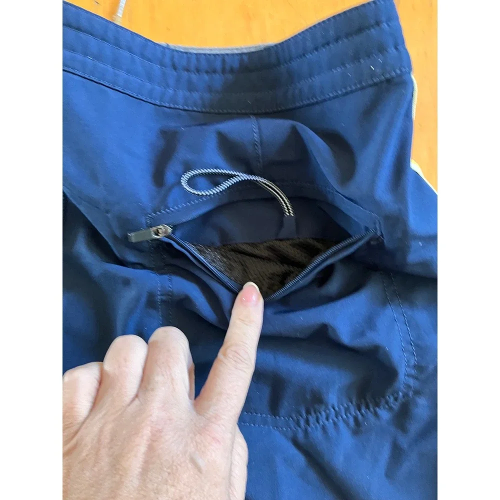 Moondoggies Surf Shop Board Shorts Mens 32 Navy Blue Rainbow Stripe Retro Trunks